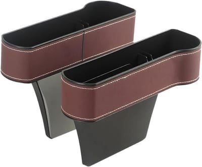 Opbergdoos voor autostoelen, zitgleuf organizer van leer voor mobiele telefoons en accessoires, handig opbergen in de auto (bruin)
