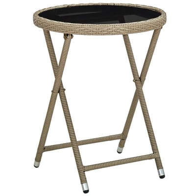 vidaXL - Salontafel - 60 - cm - poly - rattan - en - gehard - glas - beige