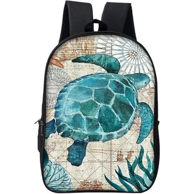 Rugzak met Zeeschildpadpatroon Met Koptelefoonaansluiting Voor Jongens En Meisjes Beste Cadeaus 2D Platte Cartoon Schooltas Voor Kinderen black