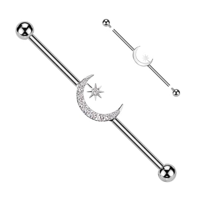 Industrial piercing steentjes in maan met ster - zilver - LMPiercings