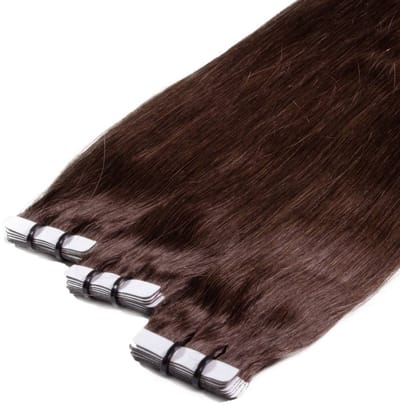 hair2heart Premium Tape Extensions Echt haar glad - 10 tapes 2,5 g 60 cm 4/77 middenbruin intens bruin