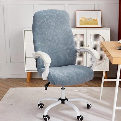 1 pièce Housse de chaise de bureau jacquard extensible spandex couleur unie housse de siège lavable anti-salissure housse de chaise bureau salle d'ordinateur S gray