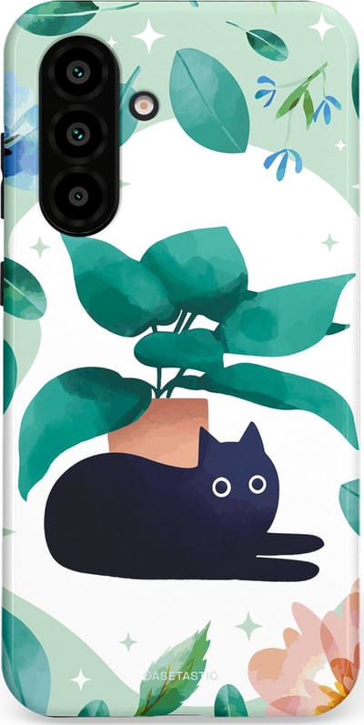 Casetastic hoesje geschikt voor Samsung Galaxy A36 / Samsung Galaxy A56 - Dubbellaagse bescherming - Plantenkat - Fashion Case - Lichtgrijs Turquoise Wit Mintgroen