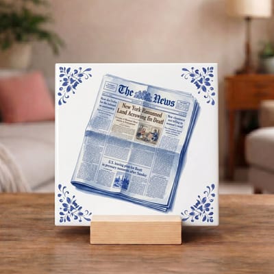 Delftsblauw Tegeltje 11x11 Krant – Kantoor Decoratie Cadeau