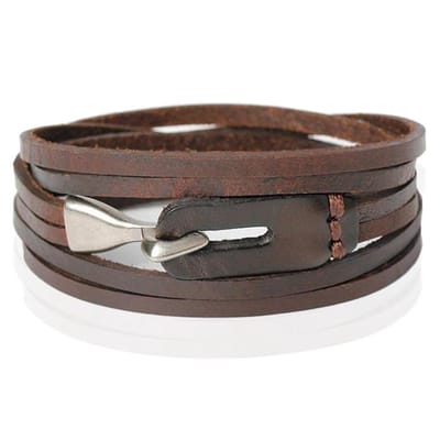 Wikkelarmband Heren Bruin Leer Haak