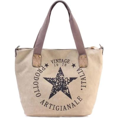 Grote Casual Canvas Dames Schoudertas Mode Tote Pentagram Print Handtas Dames Vintage Stijl Vrouwen Boodschappentassen beige