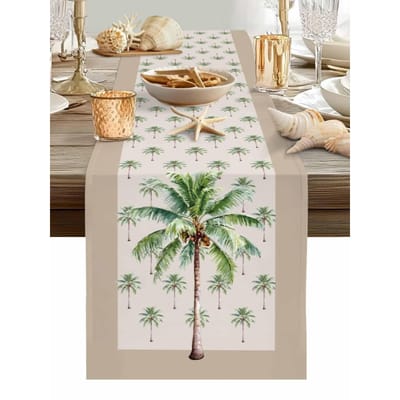 Tropische Palmbomen Linnen Tafel Runner Huisdecoratie Wasbaar Zomer Kustplant Keuken Eettafel Runners Feestdecoratie 150x33cm gray