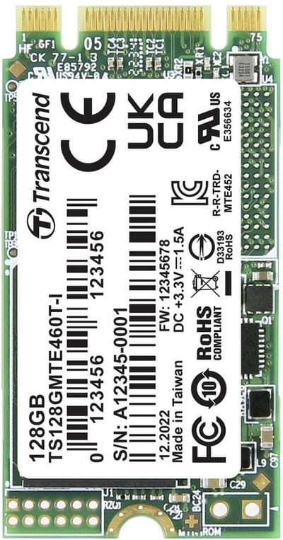 Transcend MTE460T-I 128 GB NVMe/PCIe M.2 SSD 2242 harde schijf PCIe NVMe 3.0 x2 Industrial TS128GMTE460T-I