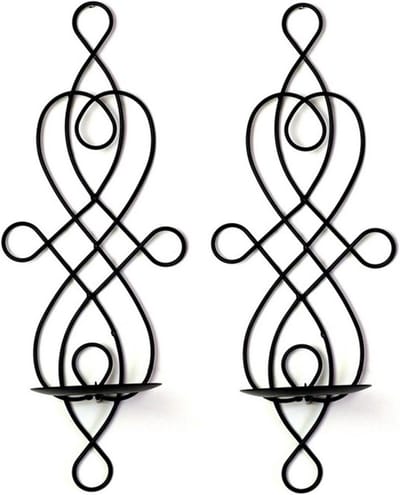 Kandelaar Muur - Wandhouder Kaars - Sfeervol Huis - Klassiek Decoratief - 35.5 cm Hoog - Zwart