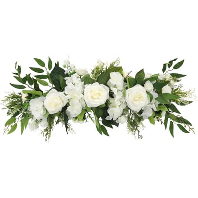 Kunstmatige Roos Bloem Swag Decoratieve Swag voor Bruiloftsboog Voordeur Muurdecoratie Tafelstukken Huisdecoratie Type 2 beige