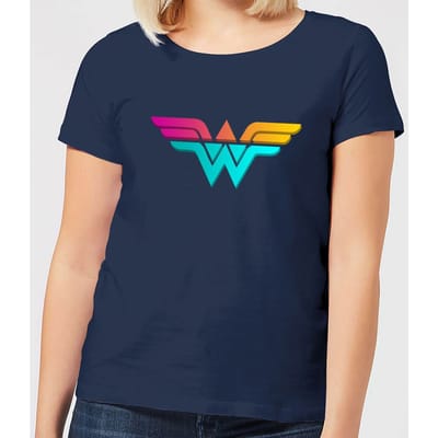 Justice League Neon Wonder Woman Women's T-Shirt - Navy - L