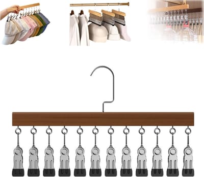 Ulisem - Kledinghanger met 12 knijpers - Ruimtebesparende opberghanger - Verticale opslag voor broeken, rokken en sjaals - Stevig metalen frame met 360° draaihaak - Ook voor handdoeken en accessoires - Voor kast en studentenkamer - Antiek