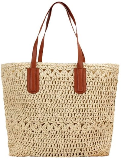 Strandtas - Strandtas met rits - Strandtas riet - Grote geweven strandtas voor dames - te gebruiken als handtas of schoudertas - perfect voor zomerse strandvakanties en vrije tijd