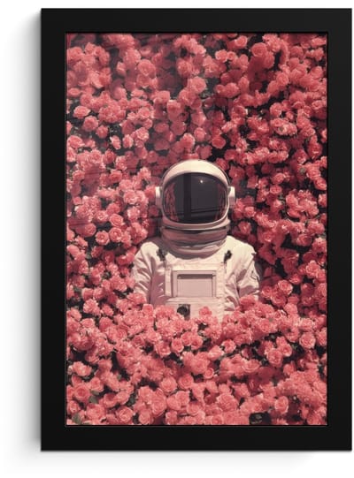 Poster in lijst - Fotolijst 20x30 cm - Posters - Bloemen - Roze - Astronaut - Posterlijst zwart - Decoratie - Wanddecoratie woonkamer - Muurdecoratie slaapkamer