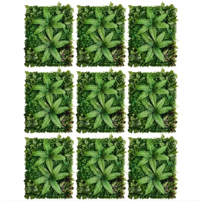Set van 9 Kunstplanten Wandpanelen 40 x 60 cm – Kunsthaag Wanddecoratie voor Tuin, Binnenplaats en Stoep – Groen