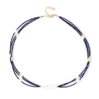 Cavill - Verstelbare 925 Zilver Parelketting - Witte Zoetwaterparels en Blauwe Saffier - Luxe Elegant Sieraad Dames Cadeau