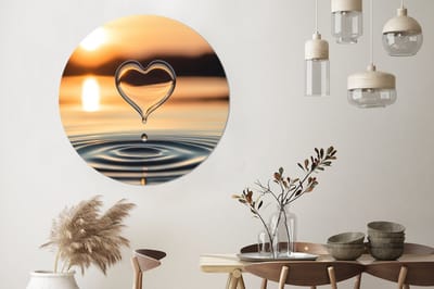 WallCircle - Wandcirkel - Muurcirkel - Hart - Water - Zonsondergang - Natuur - Zen - Aluminium - Dibond - 140x140 cm - Binnen en Buiten