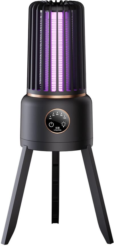 Anti-muggenlamp, 3-in-1 UV-elektrische muggenverdelger met LED-verlichting, 3600V vliegenverdelger, 1200mAh oplaadbare muggenlamp met 4-standen timer – voor binnen en buiten.L