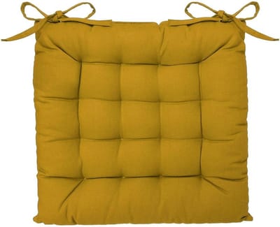 Atmosphera Stoelkussen Loria 38 x 38 cm - Met 2 lintjes - 100% katoen - Oker
