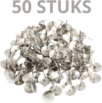 50 Zilveren Duimspijkers – Stevige Metalen Platte Punaises voor Prikborden - Zilver Grijs