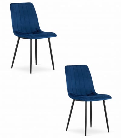 Set van 2 Eetkamerstoelen LAVA - Donkerblauw - Zwarte Metalen Poten - Velvet Bekleding - Industriële Stijl, Max. 110 kg, Ergonomisch Design, Comfortabele Zitting