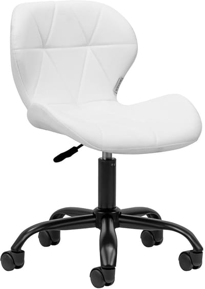 Salonstoel met Wielen Verstelbaar Wit – Met Rugleuning – Draaibaar – Beauty- en Werkstoel met Zwarte Basis 4Rico QS-06