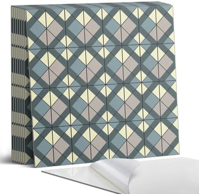 Coloray Plaktegels - Geometrisch ruitjespatroon Portugese Tegels - 30 cm x 30 cm - Grijs Plaktegels - 9 stuks - Vierkant PVC Tegels - Plaktegels Keuken - Zelfklevende Vloertegels - Vinyltegels Vloer Zelfklevend - Zelfklevende Tegels