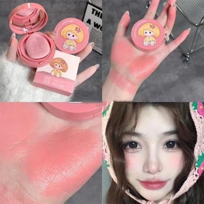 Crème Blush à Coussin d'Air Maquillage Nude Naturel Teinte Éclaircissante Fard à Joues avec Houppette Pêche Rose Rouge Girl Contour Mousse Blush