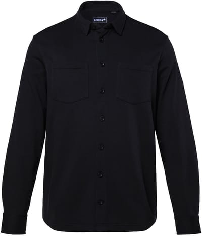 Men Plus - Heren - Sweat overshirt lange mouw overhemd kentkraag - Zwart - Maat 7XL
