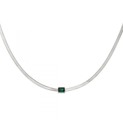 Ketting - Collier - Squared Beads - Zilverkleurig - Groen