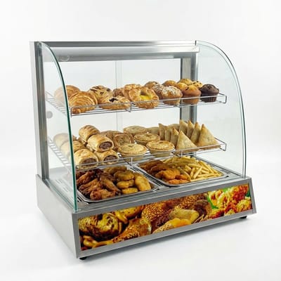 HCB® - Professionele Horeca Warmhoudvitrine - 230V - RVS / INOX - 47x66x61.5 cm (DxBxH) - 15 kg - 7054