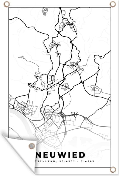 Muurdecoratie Stadskaart - Neuwied - Plattegrond - Kaart - 120x180 cm - Tuinposter - Tuindoek