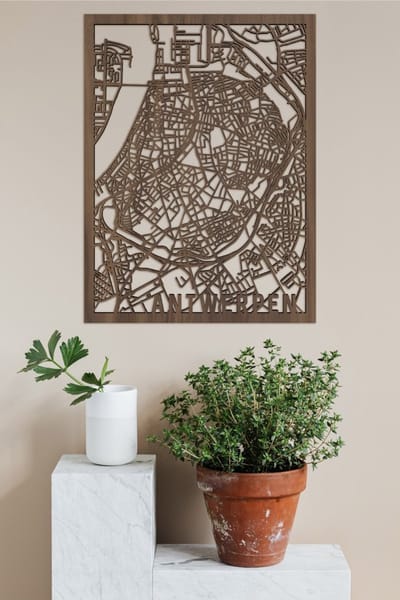 Houten Stadskaart Antwerpen Notenhout 30x40cm Wanddecoratie Voor Aan De Muur City Shapes