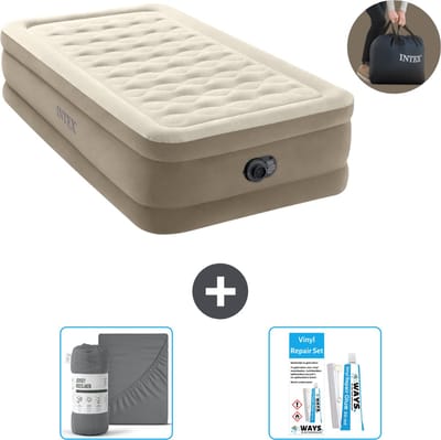 Intex Luchtbed - 1-Persoons - 99 x 191 x 46 cm - Beige - Inclusief pomp - Hoeslaken en Reparatieset