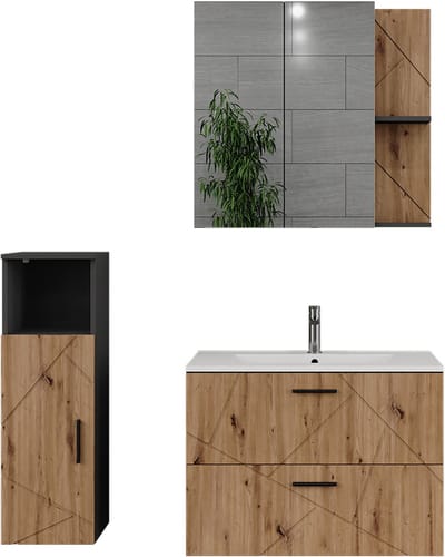 Vicco Badkamermeubelset Irma, Antraciet/Goudkleurig Eiken, 4-delig