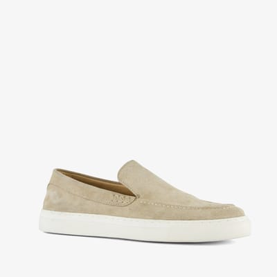 Van Beers suede heren instappers beige - Maat 43 - Echt leer - Uitneembare zool