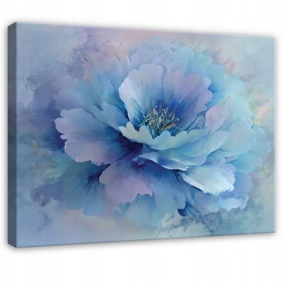 WALLARENA - Schilderij op canvas - 100x70 cm - blauwe abstracte bloemen - wanddecoratie woonkamer en slaapkamer