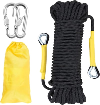 Veiligheidsklimtouw 10mm - 40m Nylon Statistisch Touw voor Redacties, Abseilen en Hoogwerkzaamheden met 2 Karabiners