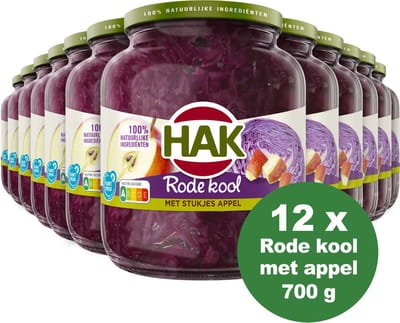 HAK Rode Kool Appel OPP - Tray 12x710 gram - Beste uit de Test Consumentenbond 2023 - Vegan - Plantaardig - Vegetarisch - Gemaksgroenten - Groenteconserven