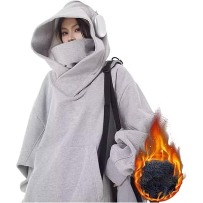 Herfst Winter Heren Hoodie Oversized Capuchon Lange Mouwen Effen Kleur Hip Hop Hoge Kraag Grote Opgestikte Zak Elastische Manchet Middellang Warm M