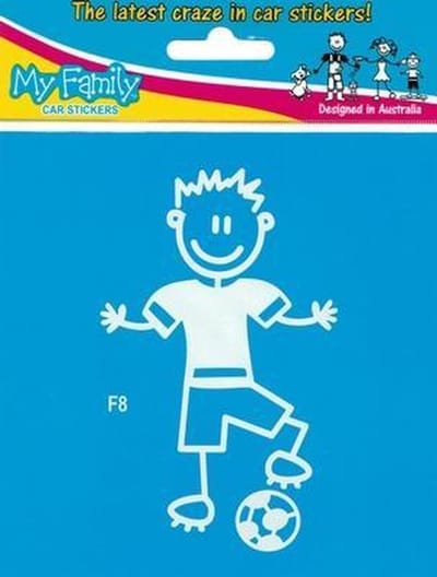 Vader met voetbal - autosticker - wit - 10,5 cm