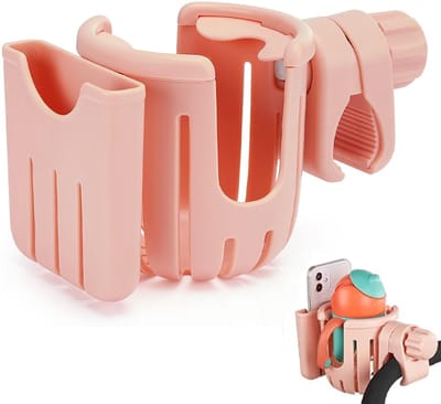 Bekerhouder Voor Kinderwagen - Met Telefoonorganisator - Buggy Bekerhouder - Bekerhouder Fiets - Bidonhouder Fiets - Cupholder Kinderwagen - Wandelwagen Flessenhouder - Eenvoudig Te Monteren - Voor Fietsen, Mountainbikes, Kinderwagen En Rolstoel