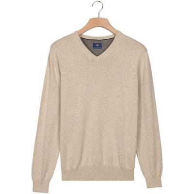 Baileys Trui Uni Color Cotton V-Neck Single Knit Kitt / male