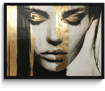 Poster in lijst - Fotolijst 80x60 cm - Posters - Ogen - Gezicht - Goud - Strepen - Posterlijst zwart - Decoratie - Wanddecoratie woonkamer - Muurdecoratie slaapkamer