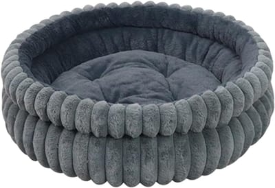 Rundes Hundebett - Donut-Kissen - Weicher Flanell + Baumwolle, Rutschfest & Waschbar - 1 - Innen- Und Außenbereich, Grijs