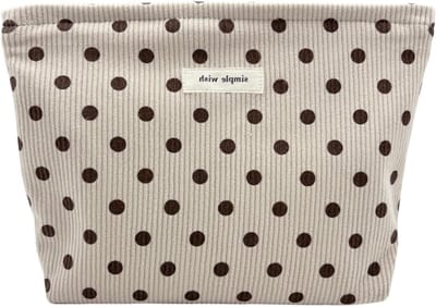 Beige Make-up Tas met Lichtgekleurde Ruitjes en Dots - Ideaal voor Reizen en Organisatie