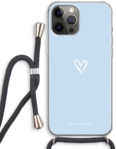 Case Company® - Hoesje met koord geschikt voor iPhone 12 Pro hoesje met Koord - Klein Hart Blauw - Telefoonhoesje met Zwart Koord - Bescherming aan alle Kanten en Over de Schermrand