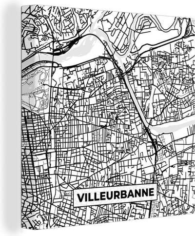 Canvas Schilderij Frankrijk Villeurbanne - Stadskaart - Plattegrond - Kaart - Zwart wit - 20x20 cm - Wanddecoratie
