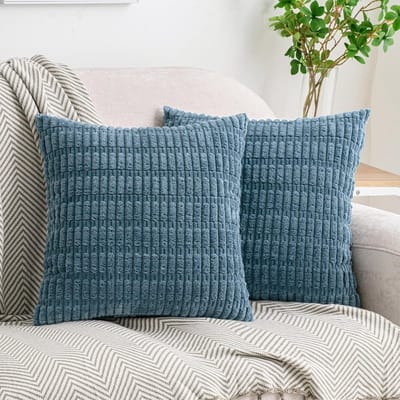 Famanu – Set van 2 stuks corduroy sierkussenslopen ribfluweel boho 50 x 50 cm blauw