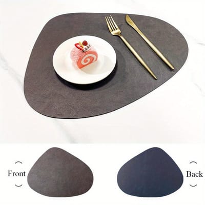 Tapis de table isolant antidérapant double face, style nordique motif imitation peau de vache, napperon en cuir en forme de goutte d'eau brun-noir foncé